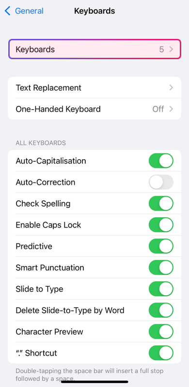 iOS keyboard language selection